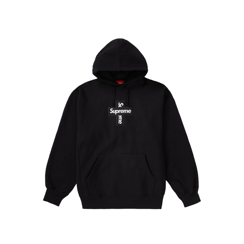 Supreme Cross Box Logo Hooded Sweatshirt Black - 1