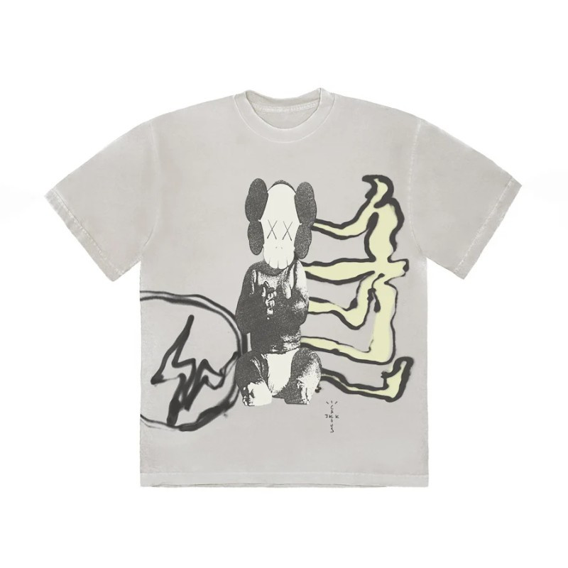 T-shirt Travis Scott Cactus Jack x Kaws for Fragment Aged Yellow - 1