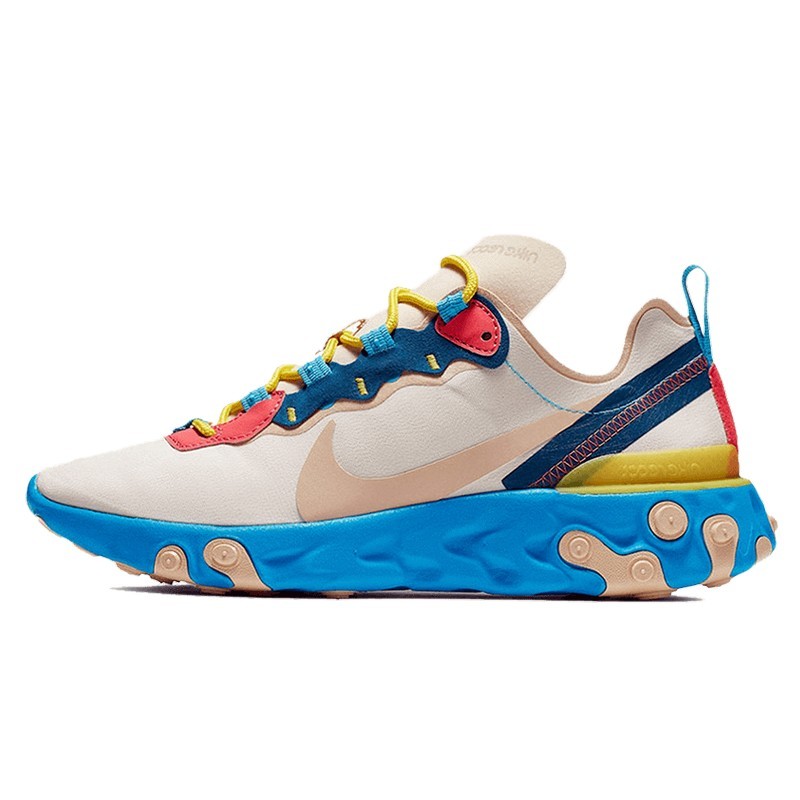 Nike React Element 55 Tan Blue Red, vue de côté