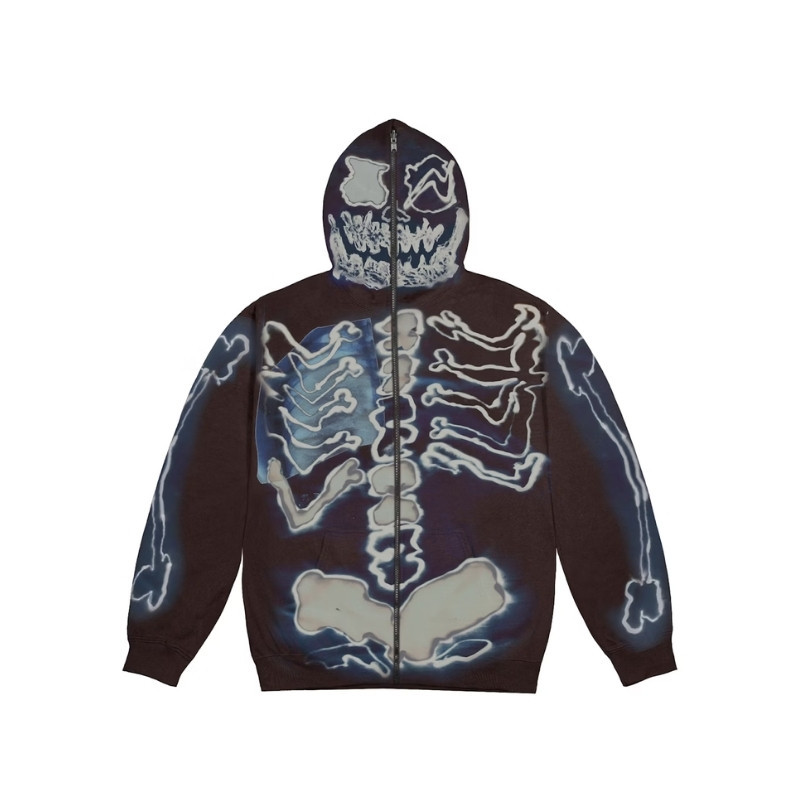 Full Zip Hoodie Travis Scott Cactus Jack For Fragment Skeleton Graffiti - 1