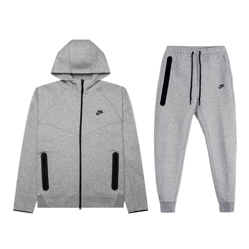Full Zip Hoodie Joggers Set Nike Sportswear Tech Fleece Dark Heather Grey Black - 1