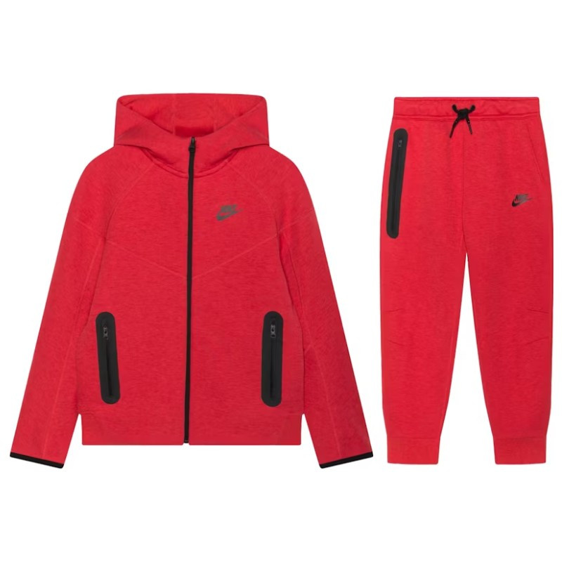 Full Zip Hoodie Joggers Set Nike Sportswear Tech Fleece Light University Red Heather Black - 1