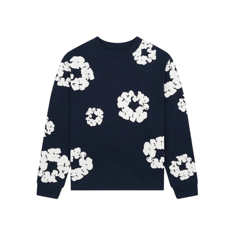 Denim Tears Long Sleeve Cotton Wreath T-shirt Navy - 1