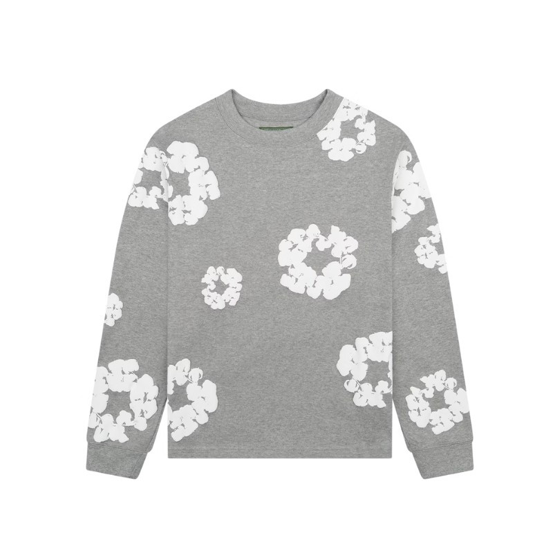 Denim Tears Long Sleeve Cotton Wreath T-shirt Grey - 1