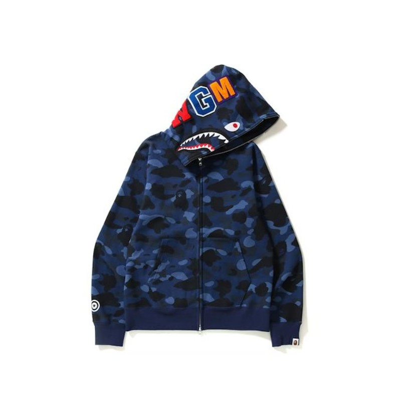 Full Zip Hoodie Bape Camo Shark Blue - 3
