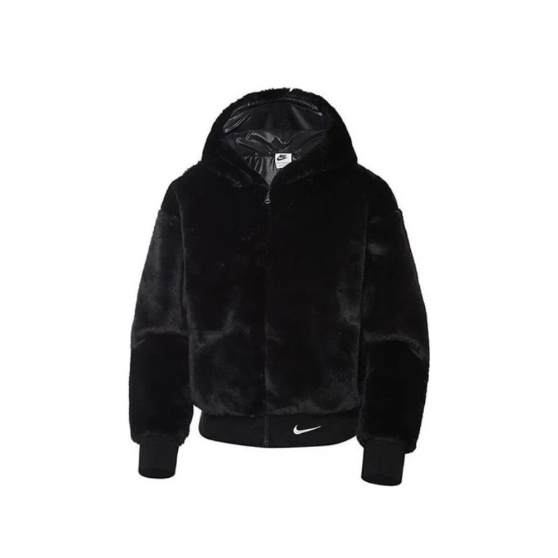 Faux Fur Jacket Nike Sportswear Essentials Black White - 1