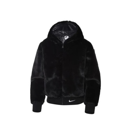 Faux Fur Jacket Nike Sportswear Essentials Black White - 1