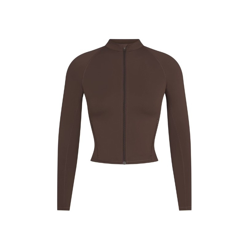 Nike x SKIMS Women's Matte Mock Neck Full Zip Jacket Dark Sepia - 1