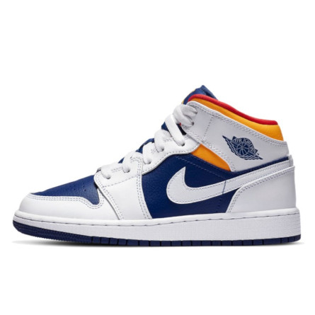 Air Jordan 1 Mid White Laser Orange Deep Royal Blue--554724-131-Limited Resell 