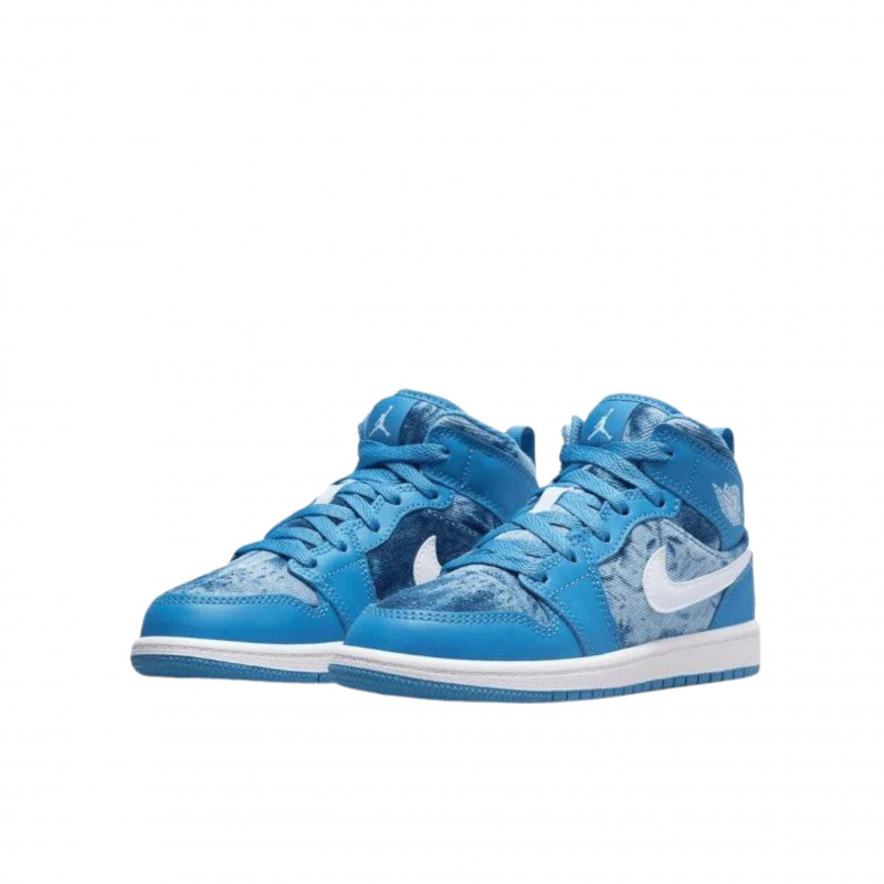 Nike Air Jordan 1 Mid Washed Denim Shoes Size 1Y YOUTH Blue/White * JORDAN Jordan 1 Mid PS  main image 2