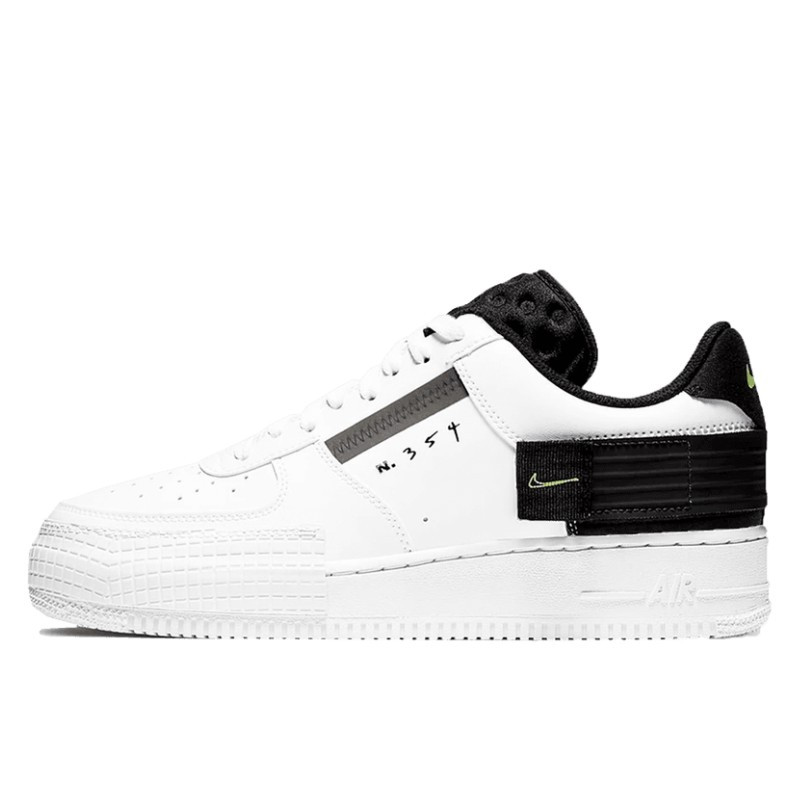 Nike Air Force 1 Drop Type White Black Volt, vue de côté